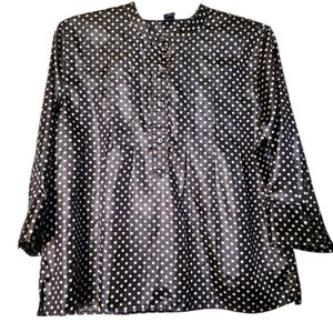 GAP Polka Dot Satin Blouse Black and White Tucks Y2K XL EUC
